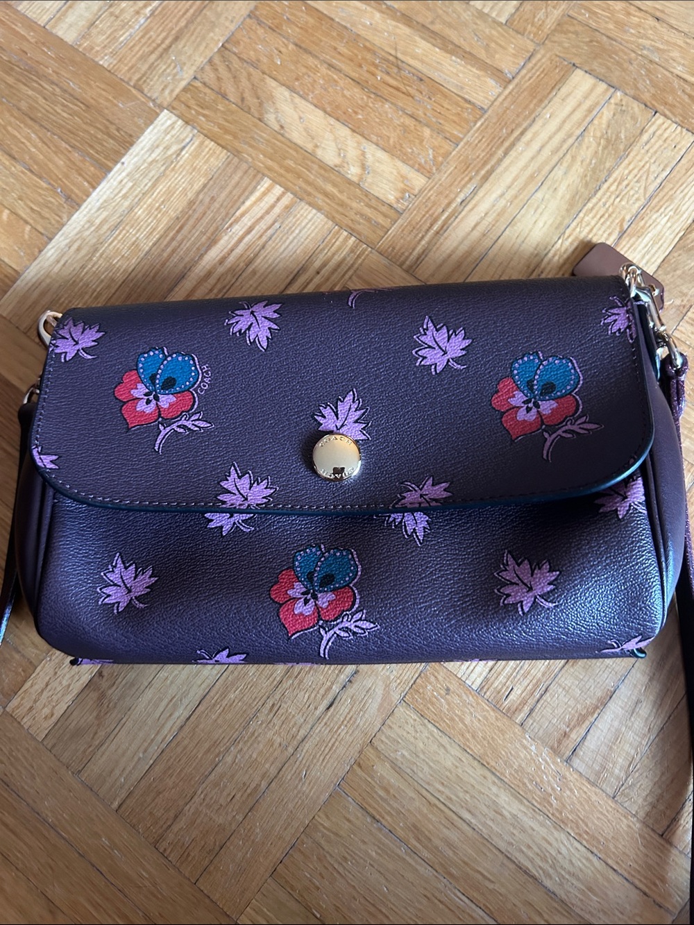 Coach Two Ways of Floral Print Crossbody Bag in Deep Plum